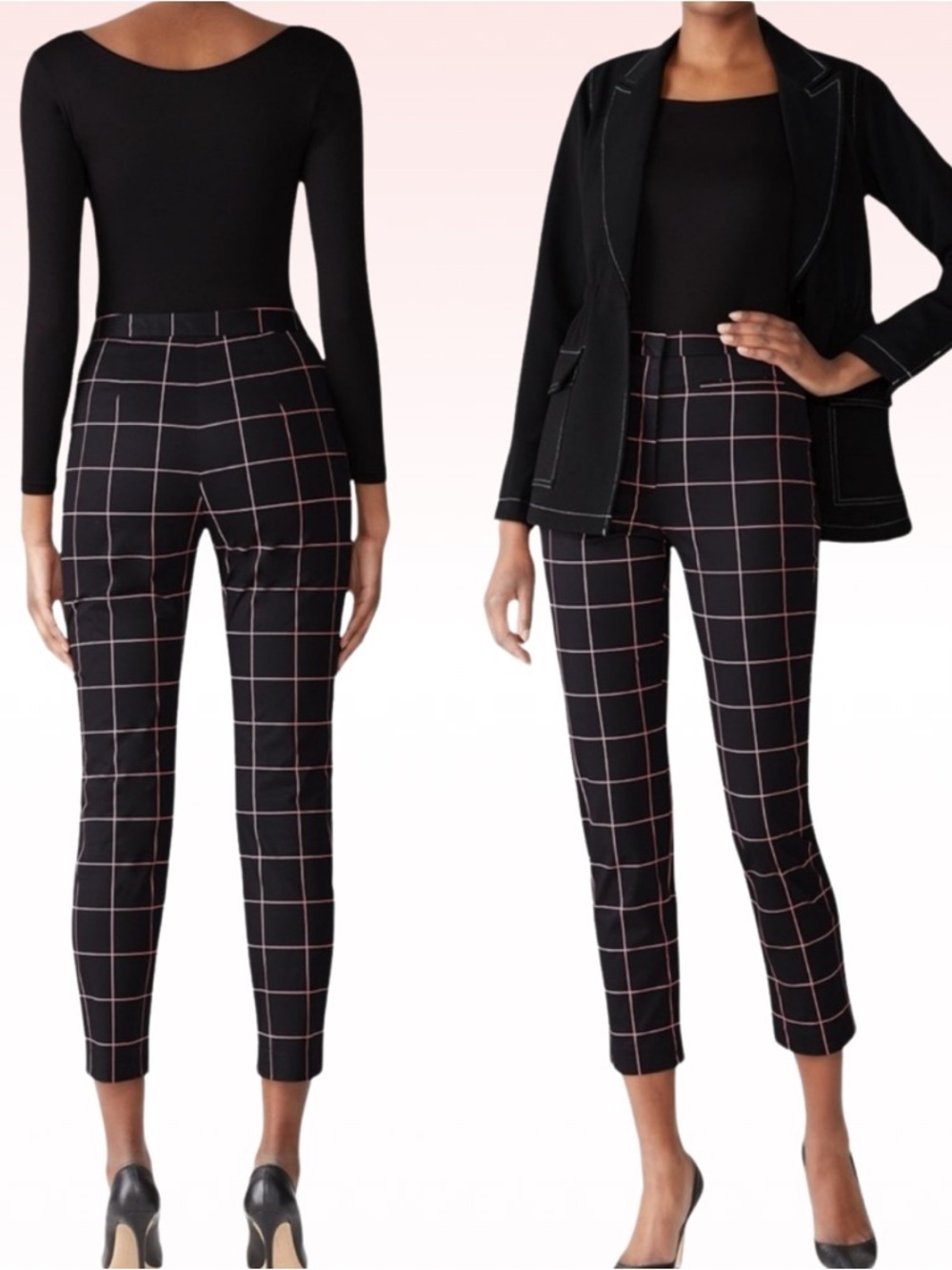 MILLY Black & Pink Check Techno Pants (Sz 4)